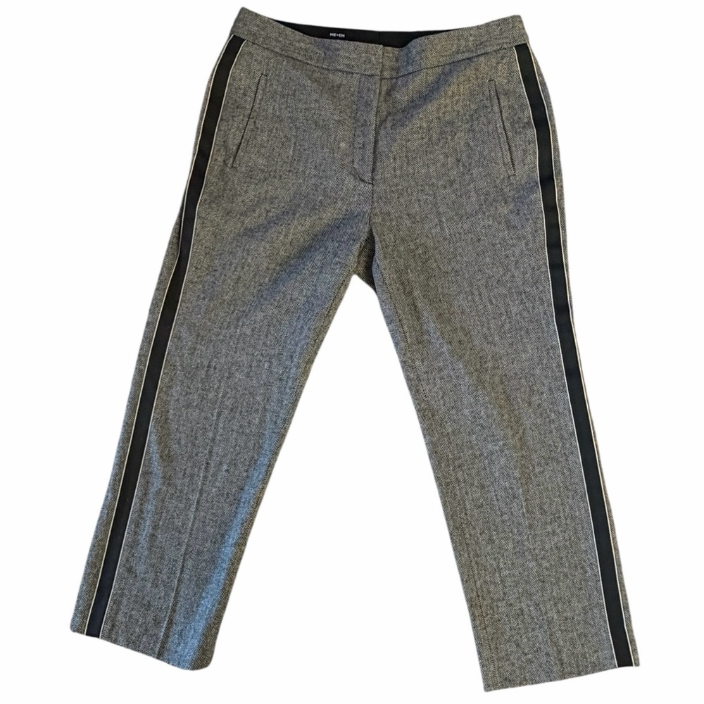 ME+EM Wool Blend Cropped Trousers Gray Herringbone Side Stripe Size 14